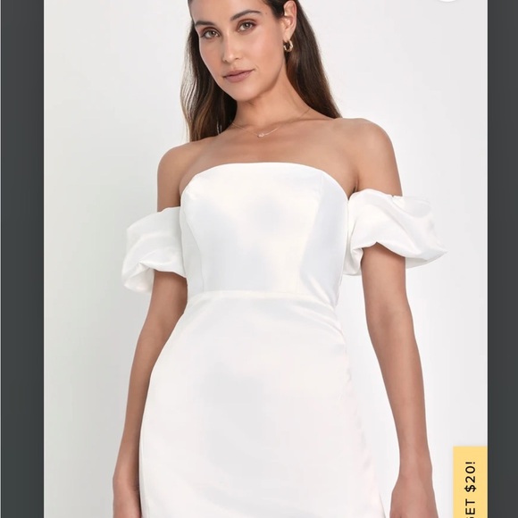 Lulus Significant Sensation White Satin Off-the-Shoulder Mini Dress, Small NWT - Picture 2 of 11